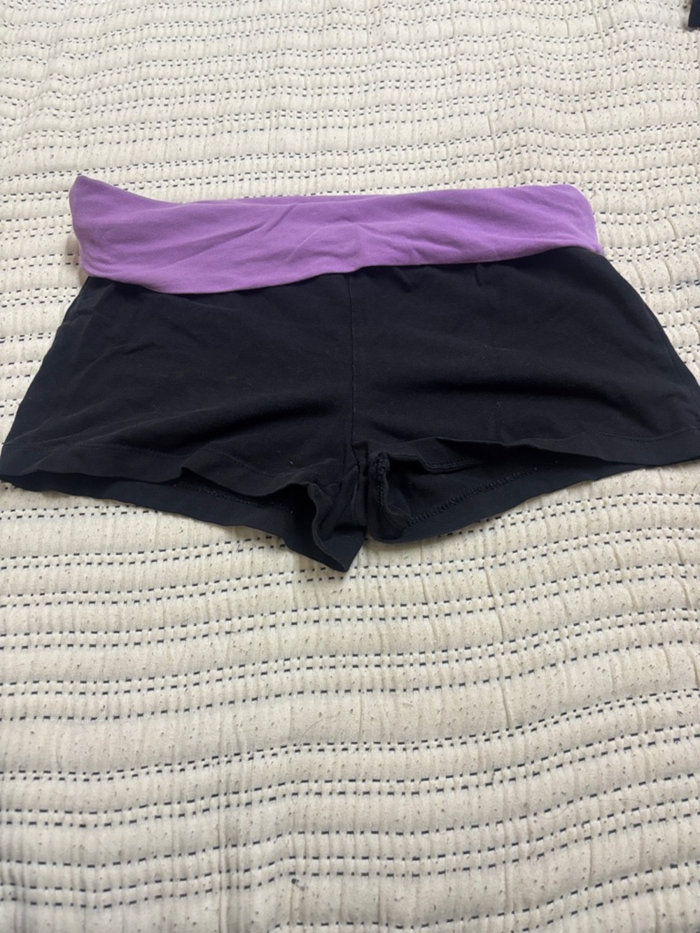 No Boundaries Black Athletic Shorts with Purple Fold-Over Waistband